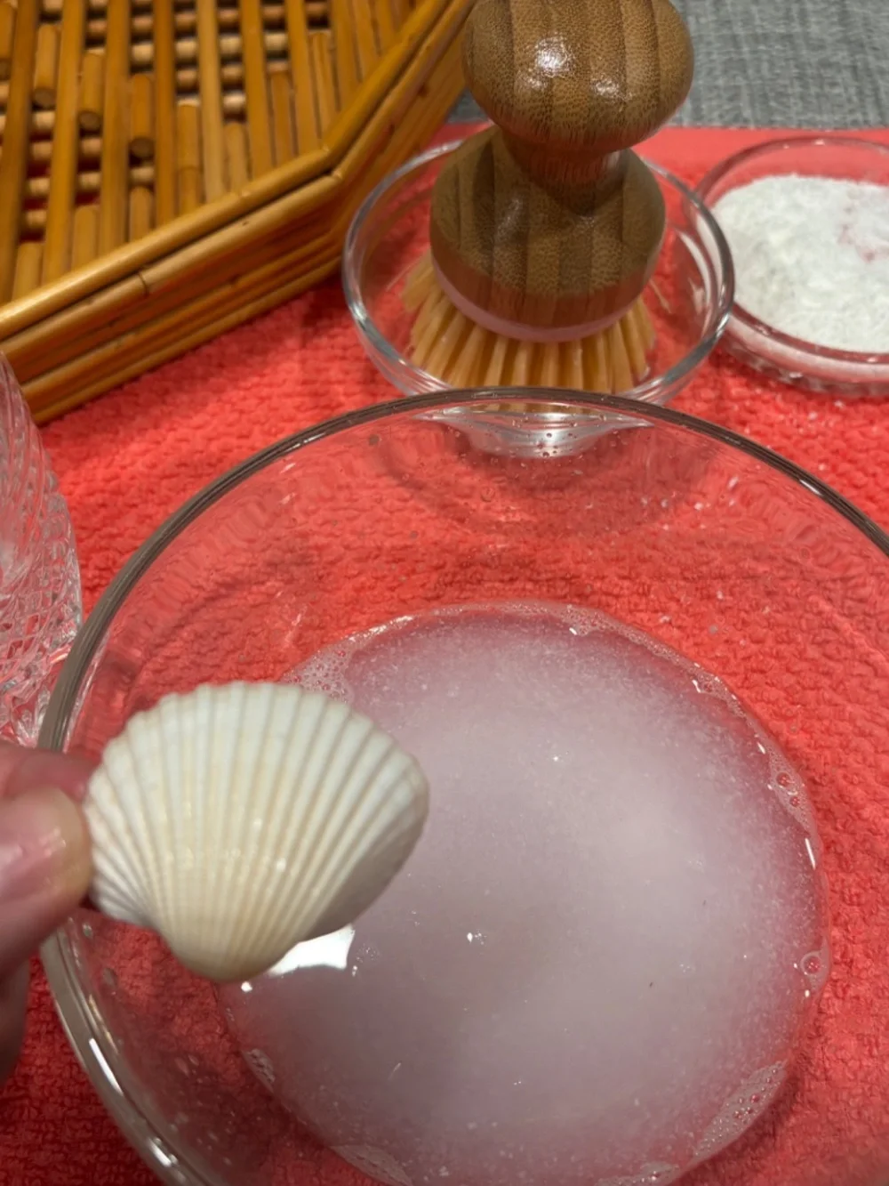 care of environment scrubbing a small object w/ seashell by idlewild montessori